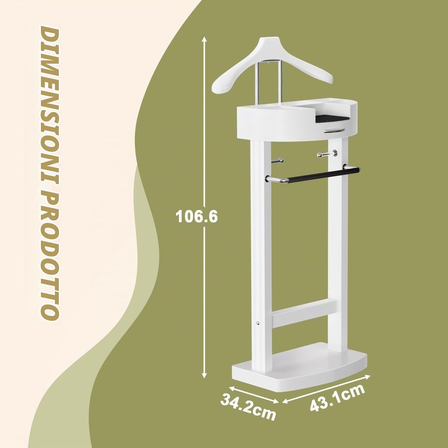 Servo Muto da Camera con Cassetto, Servomuto Moderno Multifunzionale, Servomuto da Terra in Legno Massello con Portapantaloni, per Camera da letto Soggiorno Ufficio, Marrone