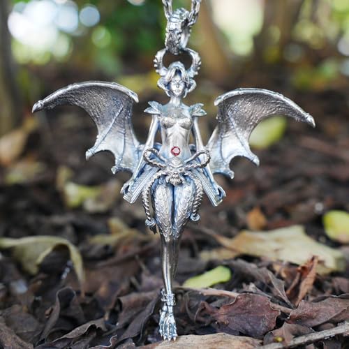 Pendentif démon ange gothique en argent et grenat talisman de protection - 4