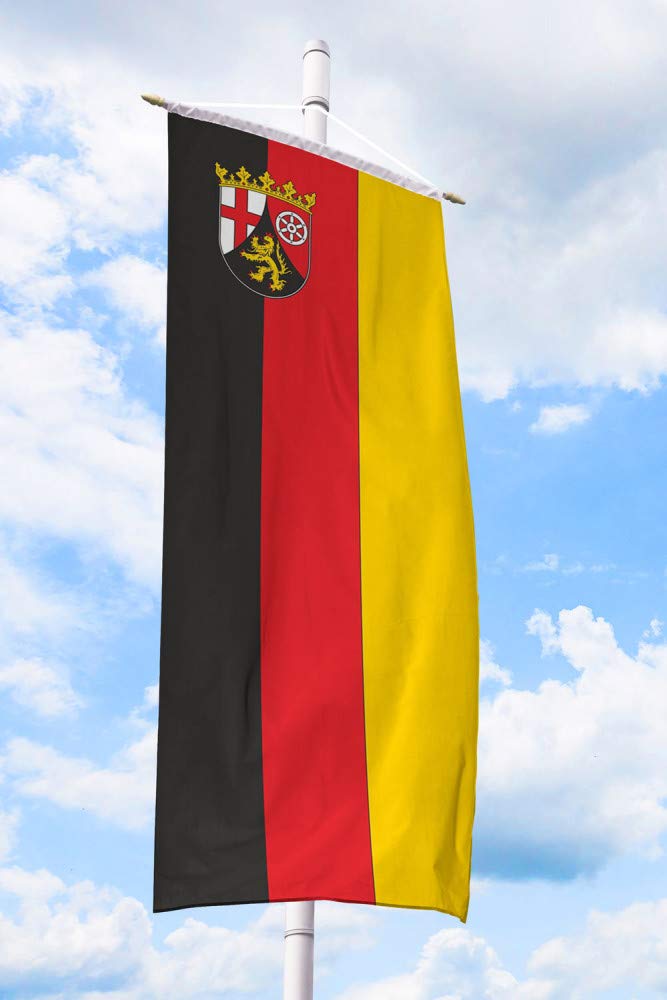 Deitert Bundesland-Flagge Rheinland-Pfalz – 120x300 cm Rheinland-Pfalz -Fahne mit Wappen, Bannerfahne aus reißfestem Polyester