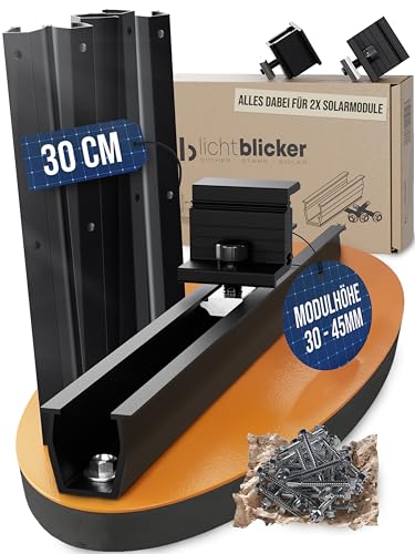 Solarmodul Halterung Flachdach, Wand etc. 30cm Schiene für 2x Solarpanel. 30-45mm Modulhöhe. Perfekt für Trapezbleche, Hauswand, Balkonkraftwerk. PV. Alu mit Edelstahlschrauben. 0%MwSt - Lichtblicker