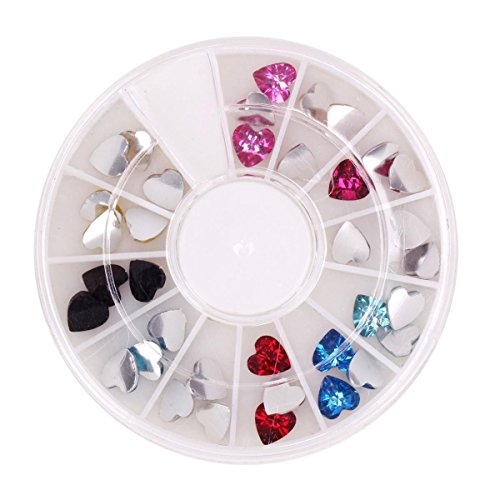 RAIN QUEEN Acrylic Love Heart Rhinestones Mixed Colors 3d Nail Art Box Glitters Stickers for DIY Decoration Wheels of 36pcs