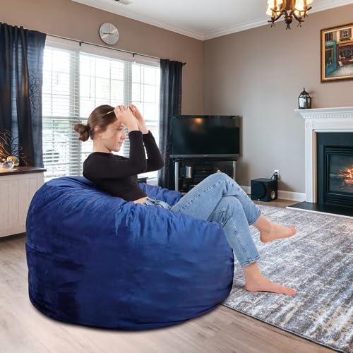 Bean Bag Chair 3Ft, Memory Foam Filled, Removable Velvet Cover, Bean Bag Chairs for Adults and Teens, Round Sofa Chair for Living Room, Bedroom and Gaming Room, Navy Blue - Image 3