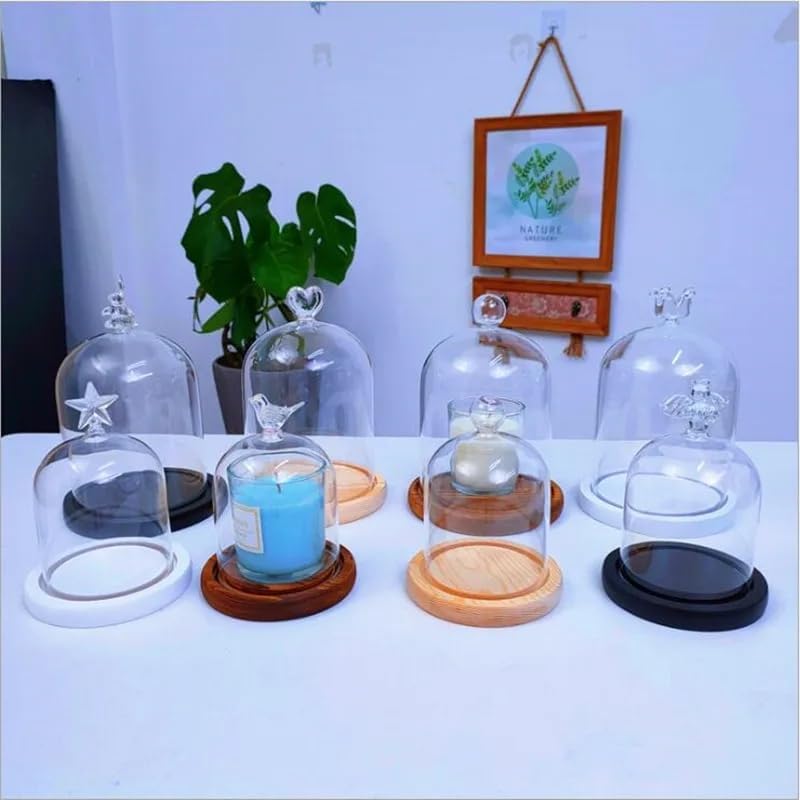 12 * 16cm Big Size Antique Base Different Top Glass Dome Vase Home Decoration Transparent Candle Cover Wedding Friend Favor Gift (1set Ball Dome Base)