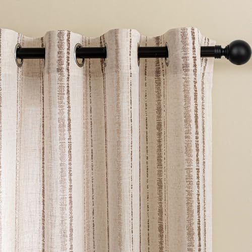 Image of MYSKY HOME Taupe Striped Patterned Curtains for Bedroom Living Room 96 Inches Long Tan Ticking Stripe Pinstripe Farmhouse Rustic Light Filtering Linen Blended Drapes, Grommet, 2 Panels, 52 inch Wide