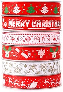 Fancy Daily 6 Roll 36M Christmas Ribbon for Gift Wrapping Crafts Red Roll Grosgrain Merry Christmas Ribbons for Wedding Xmas Party Christmas Exchange Gift