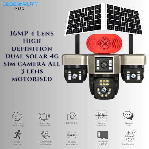 Image of XUGA Cybernautt X18G 4G Solar Camera Outdoor | 4 Lenses 16MP Ultra HD, 360 Coverage | Dual-Color Night Vision, 16000mAh Battery, 2-Way Audio | 3 Lens Mobile Operated