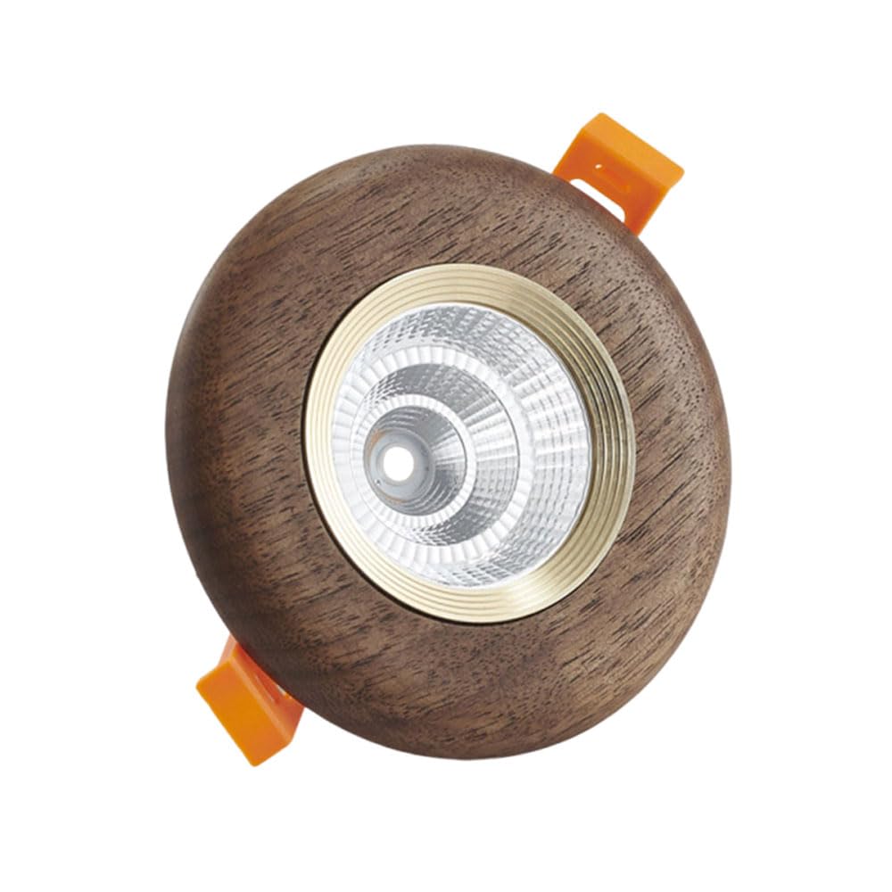 ASerZenith 3.9 Inch Led Recessed Downlight,7W Anti-Glare Ceiling Light With Wood Grain Decoration, Cri90+,Walnut Solid Wood Lighting Fixture,Gold