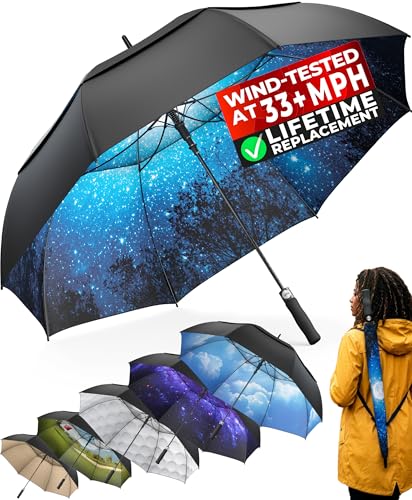 TUMELLA Golf Umbrella 62 Inch Windproof, Extra Large Auto Open, Double Canopy, Heavy Duty Rain Protection for Golf, Sports & Family Use, Wind Resistant & Tested 33+ MPH
