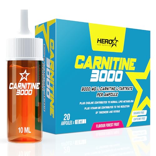 HERO TECH | CARNITINE 3000 20 viales | 2.040 mg de L-carnitina por dosis diaria | Quemagrasas | Apoyo a la pérdida de peso | Vegano (Unico, Frutas del Bosque)