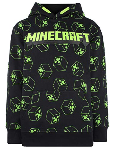 Minecraft - Minecraft Clothing – Sweat à Capuche pour garçon à Motif Minecraft – 100 % Coton Noir – Sweat à Capuche Green Creeper – Cadeaux Minecraft – Noir - Noir - 9-10 Ans