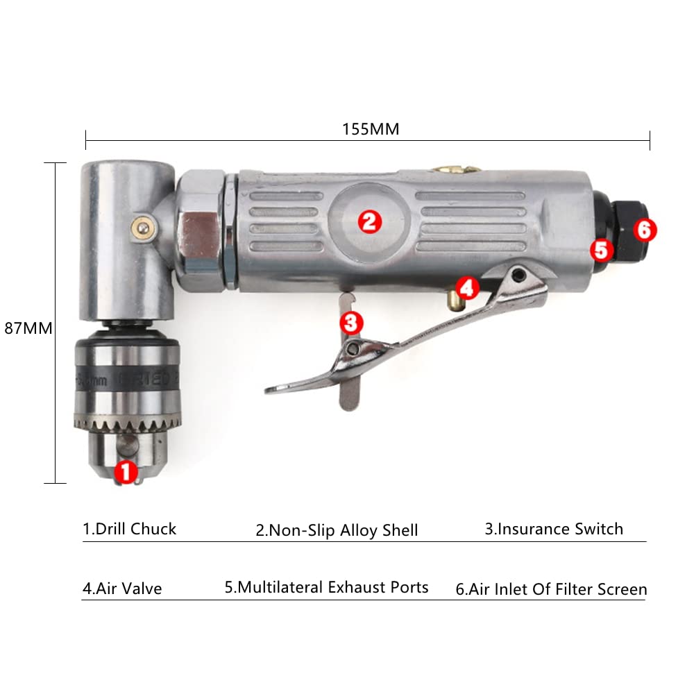 Perceuse pneumatique à angle droit de 6,3 mm à 90 degrés pour perceuse pneumatique