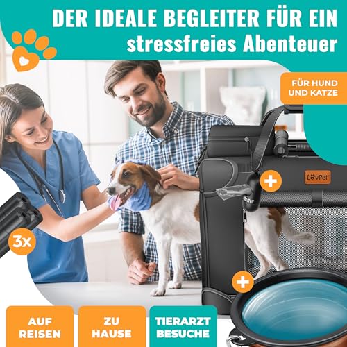 LOVPET® Transportbox Hund Katze Transporttasche XXXL 102x70x70cm | Hunde-Tragetasche Faltbare Katzentasche | Haustier-Transportbox inkl. Hundenapf & Schultergurt | für Katzen & Hunde Schwarz