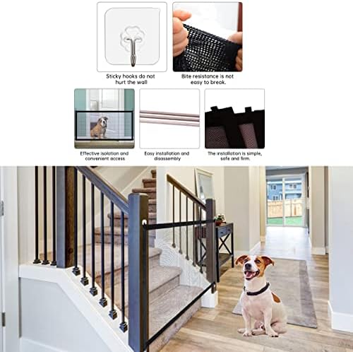 Kuckee Magic Dog Gate for Kid, Pet Gate, Mesh Gate, Retractable Baby Gate, Portable Folding Pet Guard Mesh Safe Gate Gauze,Baby Safety, Easy Install Anywhere L- 43.3'' X28.3'', Black