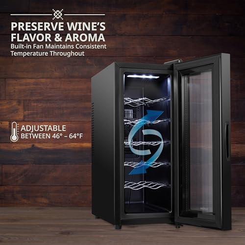 Ivation 12 Bottle Red And White Wine Thermoelectric Wine Cooler/Chiller Counter Top Wine Cellar with Digital Temperature Display, Freestanding Refrigerator Smoked Glass Door Quiet Operation Fridge - Image 4