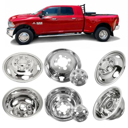 Image of 4pcs 17inch Anti Rust Polished Stainless Steel Dually Wheel Simulators Fit for 2003-2018 Dodge Ram 3500, 8 Lug 5 Hand Holes Bolt On Wheel Cover with Removable Centre Cap Hubcaps 708D