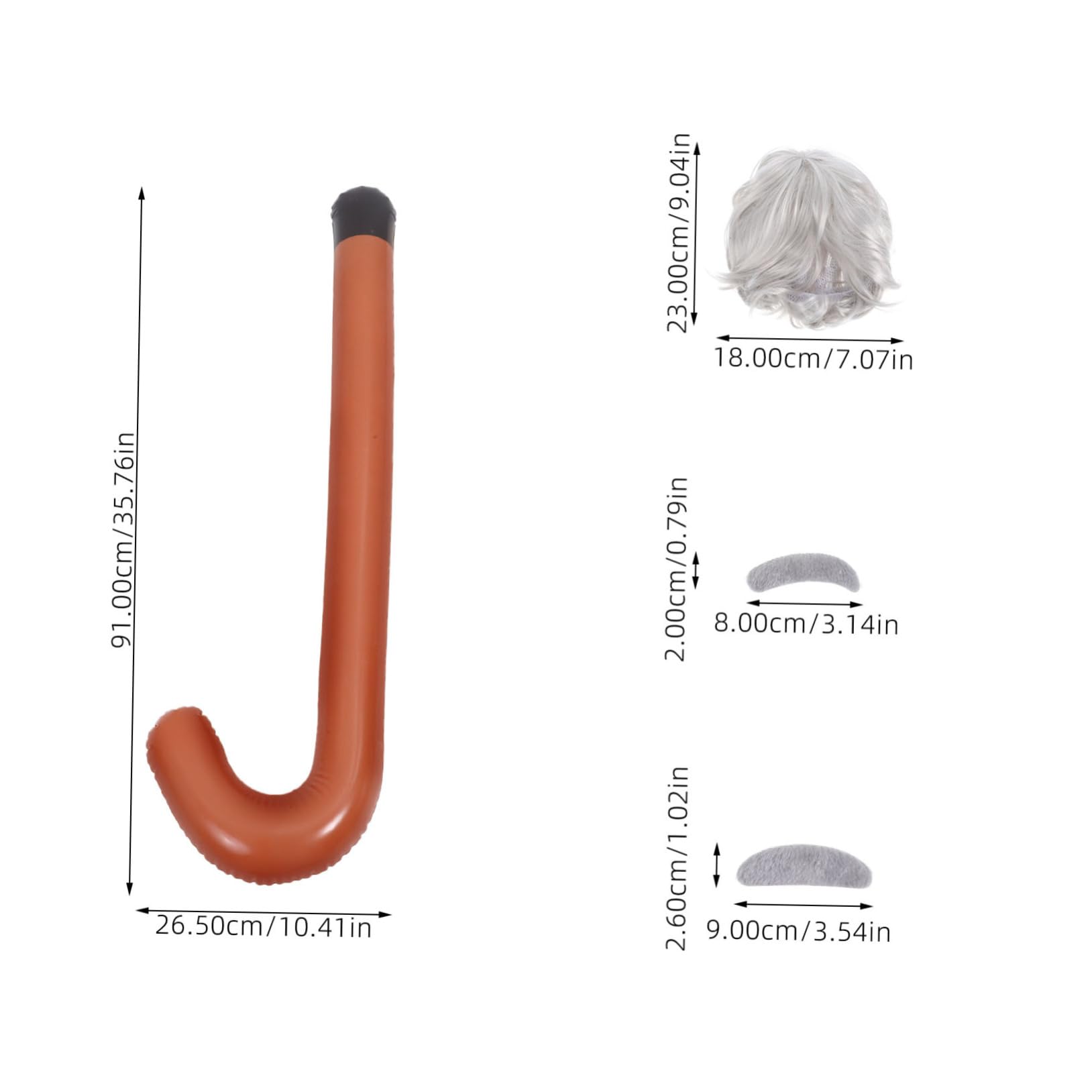 Ipetboom Halloween Cosplay Kit Professor Wig and Bread Set Inflatable Cane for Adults Complete Costuming Accessory