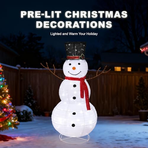 VINGLI Snowman Outdoor Christmas Decorations with 90 LED Lights, Lighted Snowman with Top Hat Holiday Ornaments Yard Decor for Home, Lawn and Front Yard-4 FT - Image 7