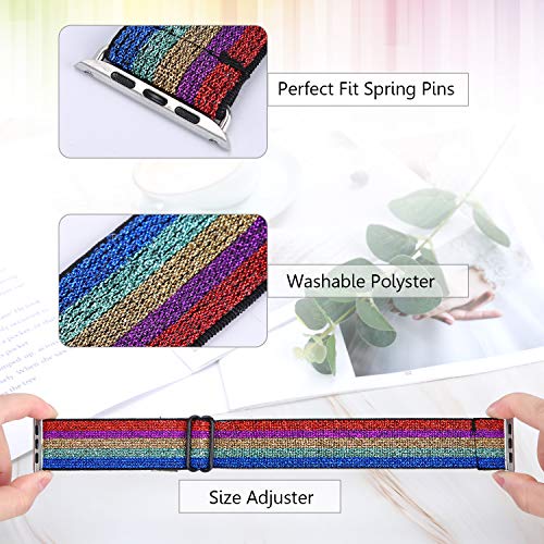 Image of 5 PACK Nylon Elastic Band Compatible with Apple Watch Bands 38MM 40MM 41MM 42MM 44MM 45MM for Women Men,Bold Adjustment Buckle iWatch Band for Series 8 /7 /6 /5 /4 /3 /2 /1 /SE