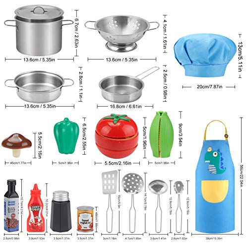 BGdoyz Kitchen Pretend Play Accessories Toys, Cooking Set with Stainless Steel Cookware Play Set (Dinosaur Designed Kitchen) - Thumbnail 2