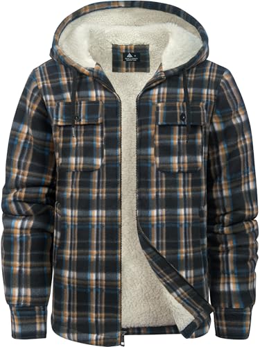 Image of GEEK LIGHTING Men's Flannel Shirts Jacket Sherpa Lined Fleece Plaid Hoodie Long Sleeve Winter Warm Coat