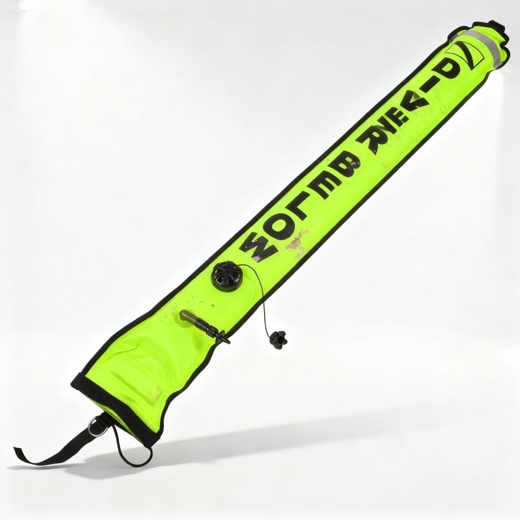 6FT Inflatable Surface Marker Buoy, High Visibility Fluorescence Yellow Diving - Durable Material, Quick Inflate Valve, Diver Safety Alert Gear