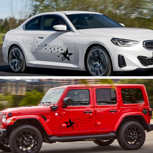 Image of TOMALL 1 Pair 62.6'' Stars Graphics Vinyl Decals for Car Body Door Sides Universal Waterproof Stars Stickers Decoration for Vehicles SUV Truck Off-Road Home Wall (Black)