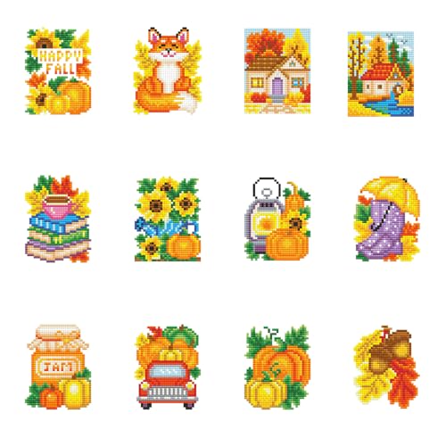 Huacan Mini pintura de diamante 12 piezas, kit de pintura de bordado de diamantes de imitación redondo de Halloween para adultos, decoración de interiores