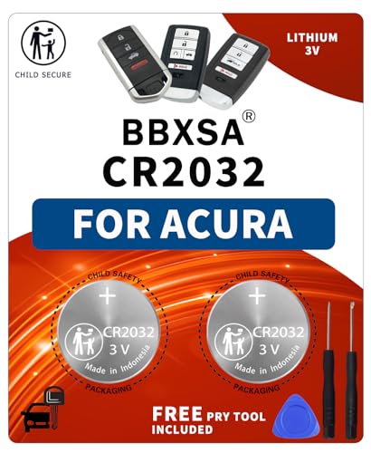 BBXSA Key Fob Replacement Batteries for Acura(2009-2024) 2 Packs CR2032 Fits RDX MDX TLX ILX TL Integra RLX ZDX ADX RL NSX Smart Remote Fob Battery (4 or 5 Button)(Check Fitment Guide)