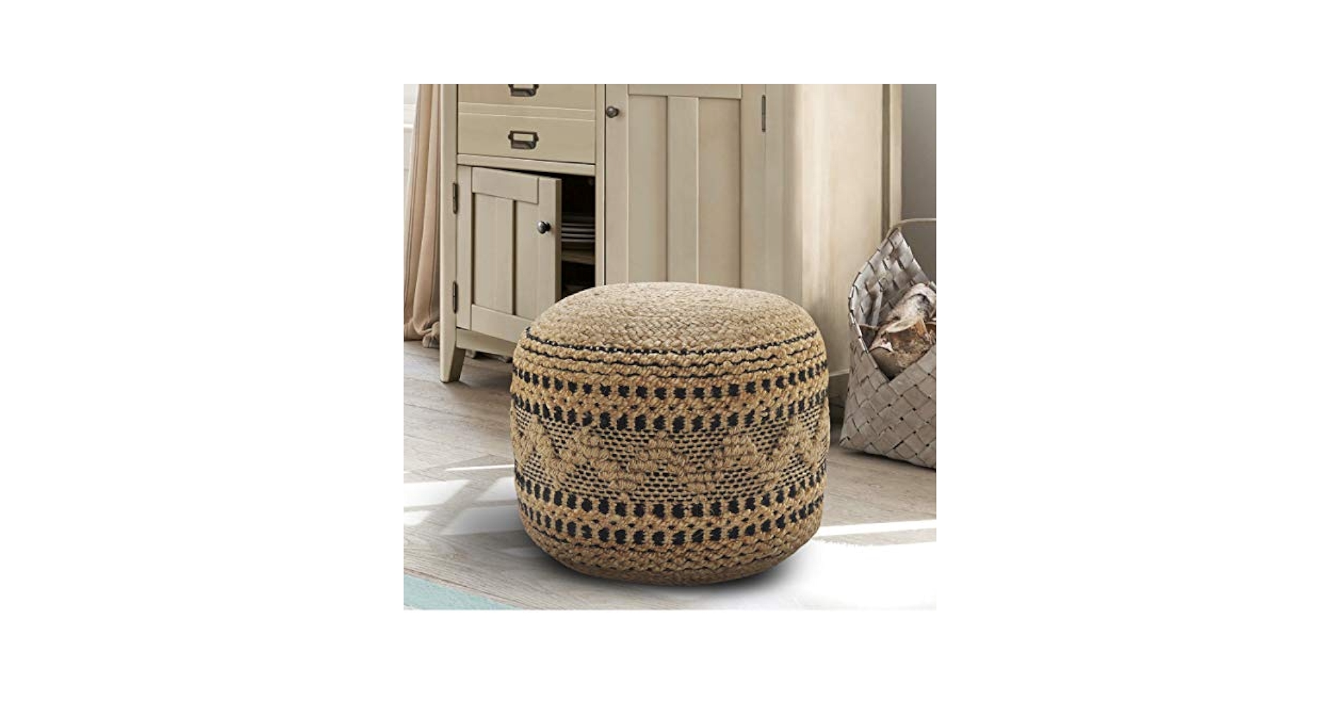 LR Home Ox Bay Sarah Pouf Ottoman en Coton mélangé tissé à