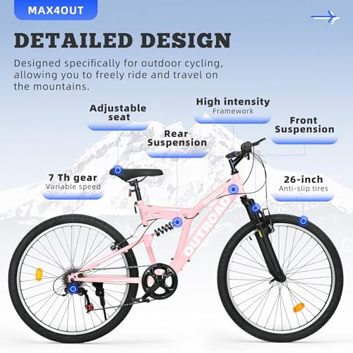 26 inch Mountain Bike Dual Full Suspension, Outdoor Hybrid