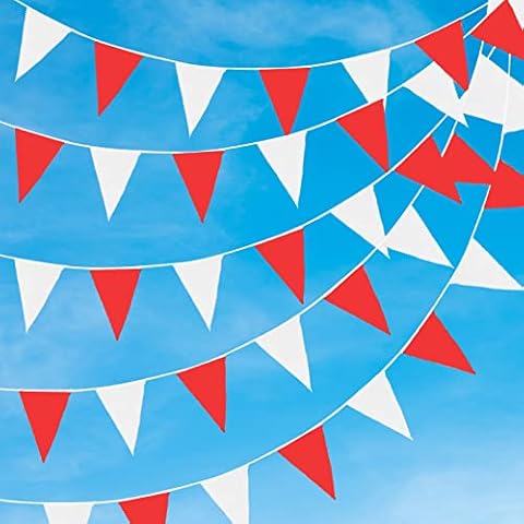 10m Wimpelkette Weiß, Stoff Wimpel Girlande mit 40 Wimpeln, Wimpelkette Outdoor Weiss für Hochzeit Party Weihnachten Geburtstagsfeier Cover