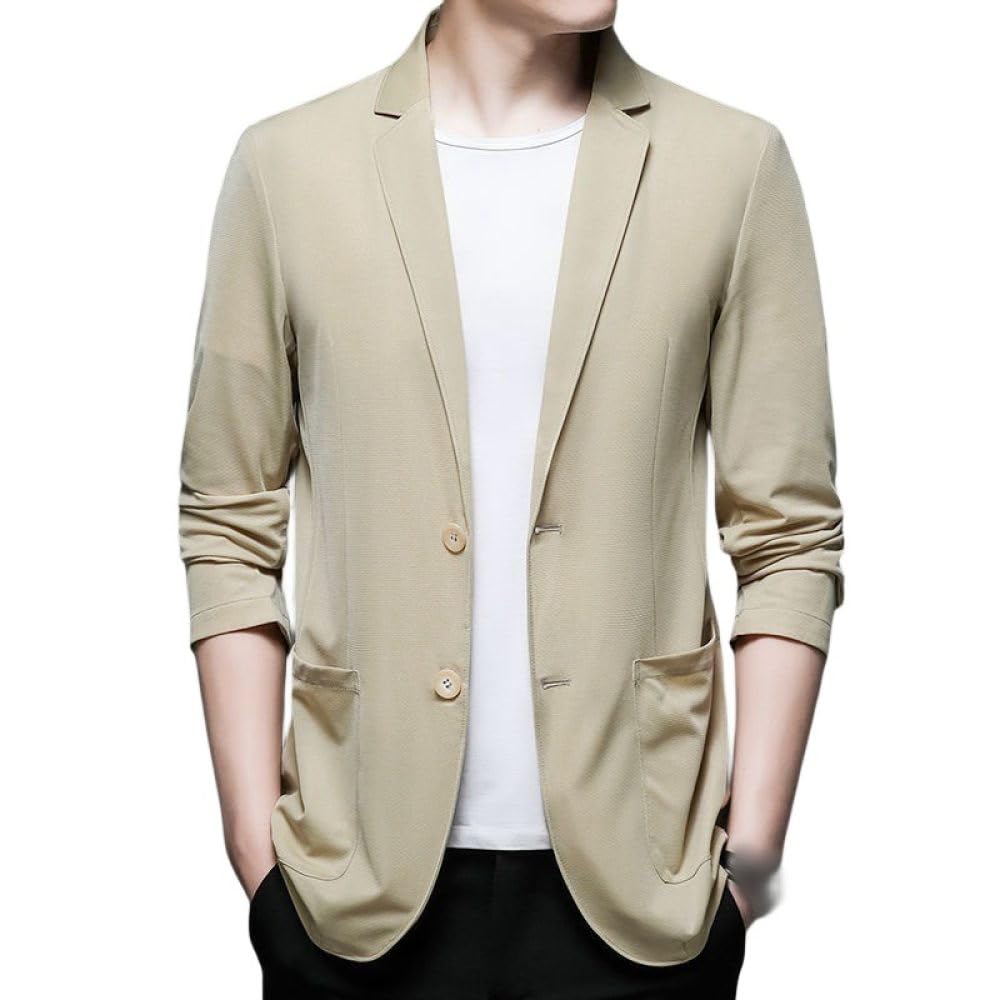 Anzugjacken Für Herren,Dünne Herren-Blazer-Jacke, Stretch-Mantel, Leicht, 2 Knöpfe, Solide Strickjacke, Oberbekleidung, Bequem, Atmungsaktiv, Lässig, Business-Sport-Blazer, Klassisch-Schicke Bla