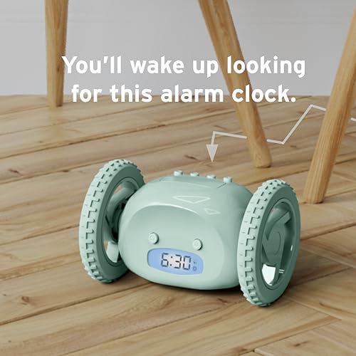 Image of CLOCKY Alarm Clock on Wheels - Loud Rolling Alarm Clock for Heavy Sleepers | Runaway Clock that Jumps & Runs to Wake You Up | Funny Unique Gift for Adults, Teens & Kids Bedrooms (Mint)