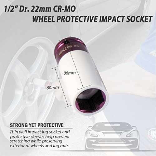 Image of FIRSTINFO 1 /2-Inch Impact Drive Lug Nut 22 mm CR-MO Deep Wheel Protector Impact Socket