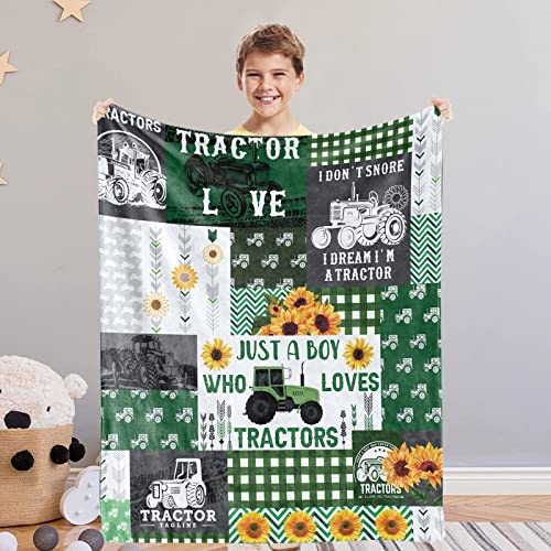 Domgoge Just a Boy Who Loves Tractors Blanket Baby Green Tractor Throw Blankets for Toddler Farm Truck Blanket Warm Lightweight Flannel Fleece Blanket for All Season Nursery 76cm x 102cm