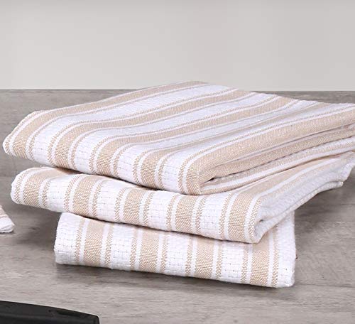 Native Fab 12 Pack Farmhouse Basket Weave Kitchen Dish Towels Cotton Absorbent Washable 15X25 - Tea Towels, Dish Cloths, Restaurant Cleaning Towels, Kitchen Towels With Hanging Loop, Beige White #TOP3