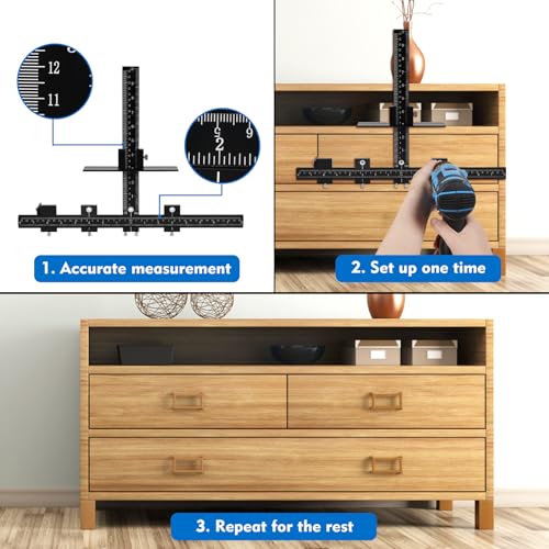 Image of Aluminum Cabinet Hardware Jig, Punch Locator Drill Guide,Wood Drilling Dowelling Guide for Installation of Handles Knobs on Doors and Drawer, Cabinet Template Tool for Handles and Pulls