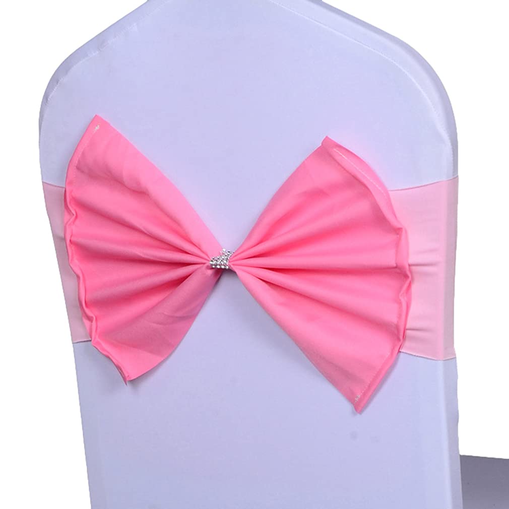 JK Home Bow-Knot Chair Bow Sashes Elastic Band Chairs Cover Sash for Wedding Banquet Decoration Pink 10pcs