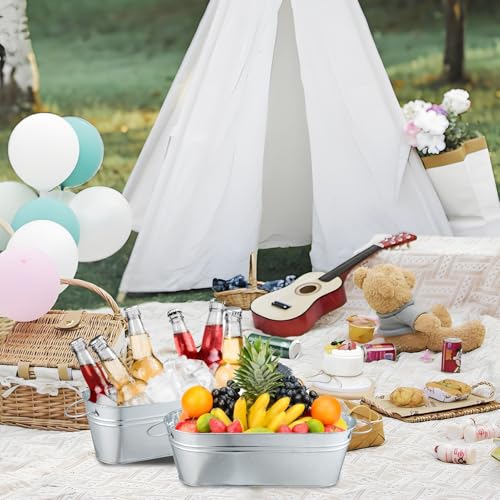 Rainmae Zinkwanne 6er Set, Verzinkte Pflanzgefäße Pflanzschalen, ovale Eisenwannen für draußen, HxBxT:10 x 30 x 11,5 cm Verzinkte Eimer mit Griffen, Blumentopf für Innen- und Außendekoration