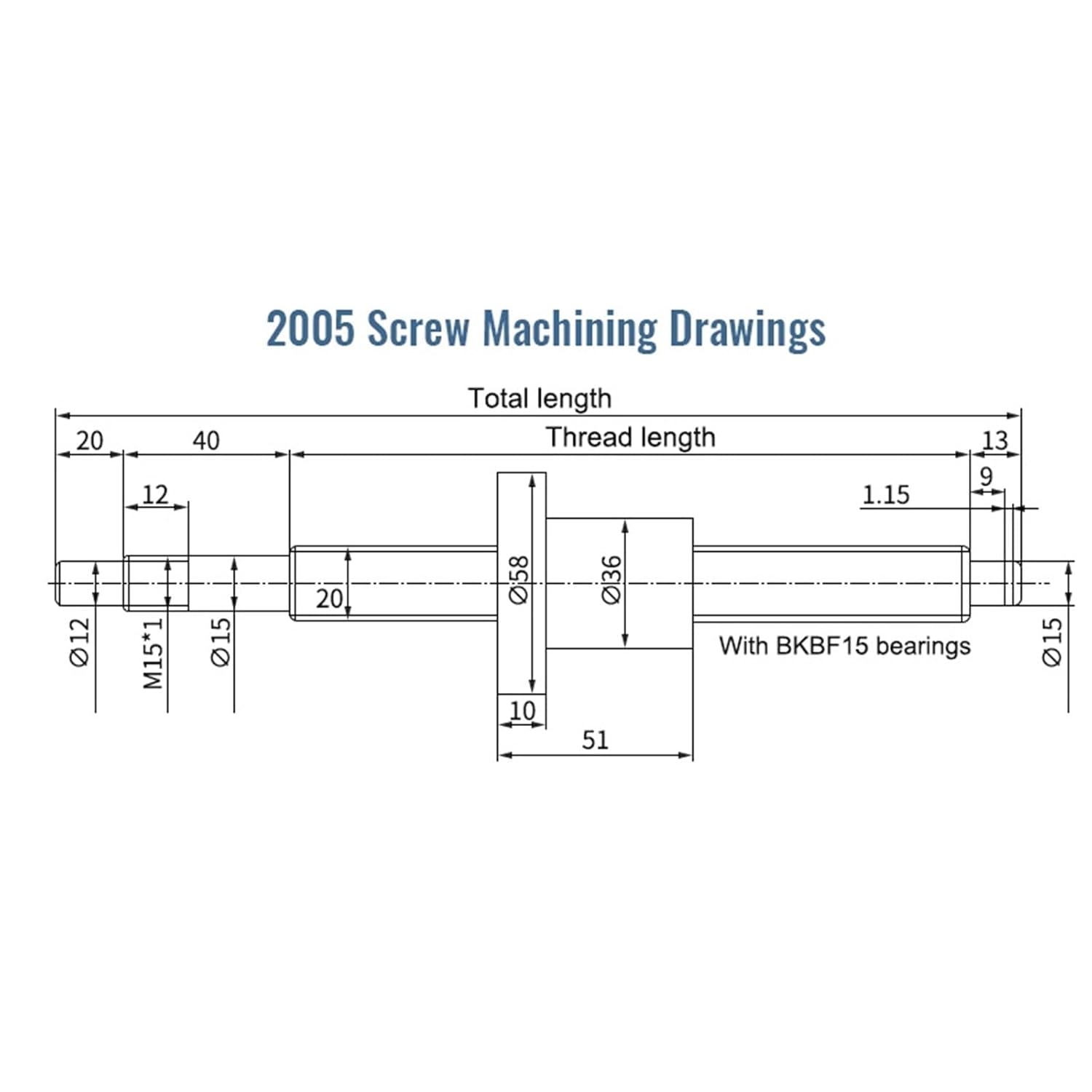 Ball screw, motion ball screw l SFU2005 200mm-100mm Ball screw BF15 + C7 HM15-80 Seat motor + Coupler DSG20H Parts(1000mm)
