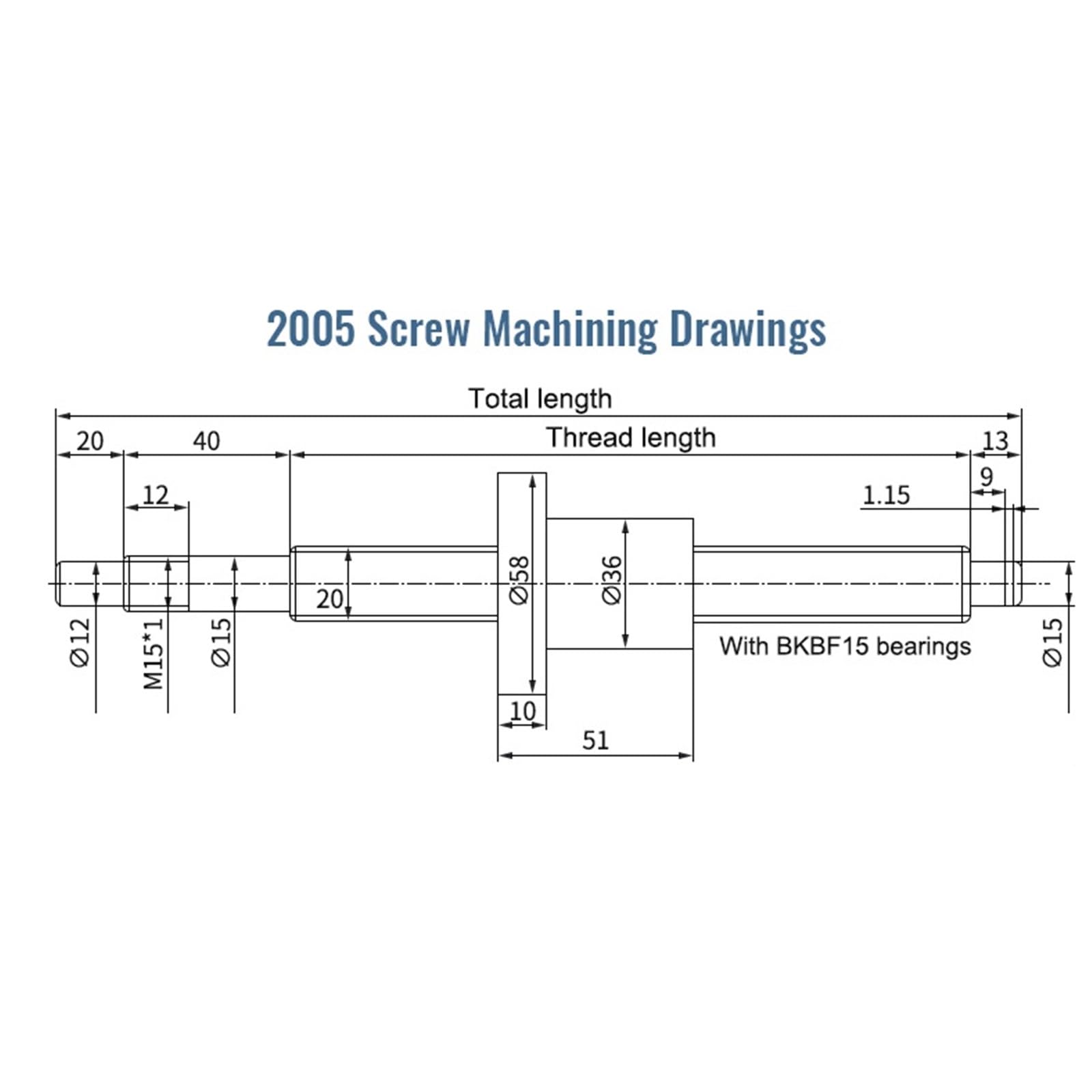 Spielfreie Kugelumlaufspindel 1pcs 200mm-1000mm SFU2005 Ball Screw BF15+C7 HM15-57+Coupler DSG20H(300mm)