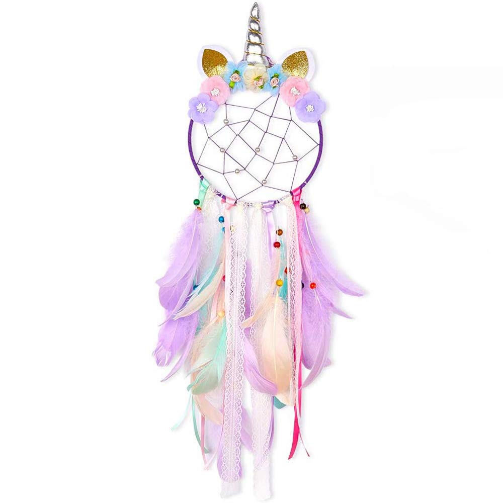 Lichi Girls Purple Unicorn Dream Catcher Lovely Wall Decor Feather Hanging