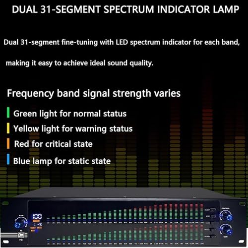 Ecualizador de Audio de Espectro Dual, Ecualizador Digital de Audio con Pantalla de Espectro de 31 Bandas Duales 2U con 10 Efectos Preestablecidos y Ajuste Independiente de Graves/Medios/Agudos, para Presentaciones en Escenario KTV miniatura 6