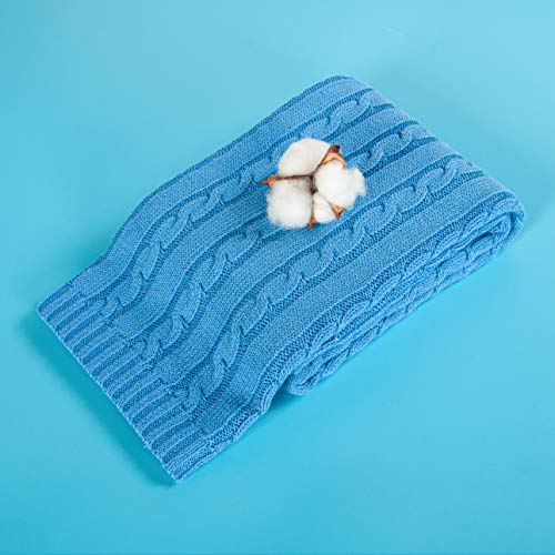 Image of NTBAY 100% Pure Cotton Cable Knit Toddler Blanket, Super Soft Warm Breathable 30x40 Baby Blanket for Crib, Stroller, Nursery, Travel, Newborn, 30x40 Inches, Azure Blue