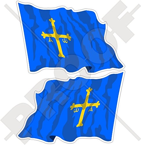 2 pegatinas de vinilo para parachoques de bandera de Asturias Asturias Asturiano español, 75 mm