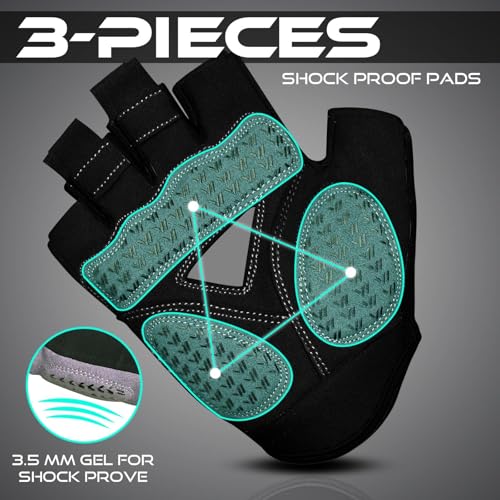 WESTWOOD FOX Fahrradhandschuhe für Herren und Damen Halbfinger-Gel-gepolsterte rutschfeste Mountainbike-Handschuhe atmungsaktive Stoßdämpfung griffige Handfläche (Schwarz, L)