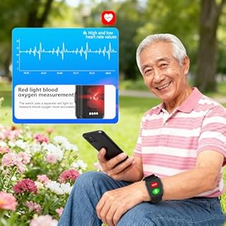 EaThsalL Bracciale Salvavita Anziani Personale per Anziani Orologio Anticaduta Rilevamento Cadute Localizzazione GPS Notifica di Caduta per Smartphone S3-Red