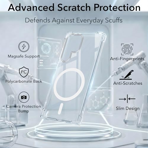 Image of Jkobi Shockproof Crystal-Clear Back Cover for Samsung Galaxy S22 Ultra 5G (Magsafe Wireless Support | Drop & Camera Protection | Hard Polycarbonate)