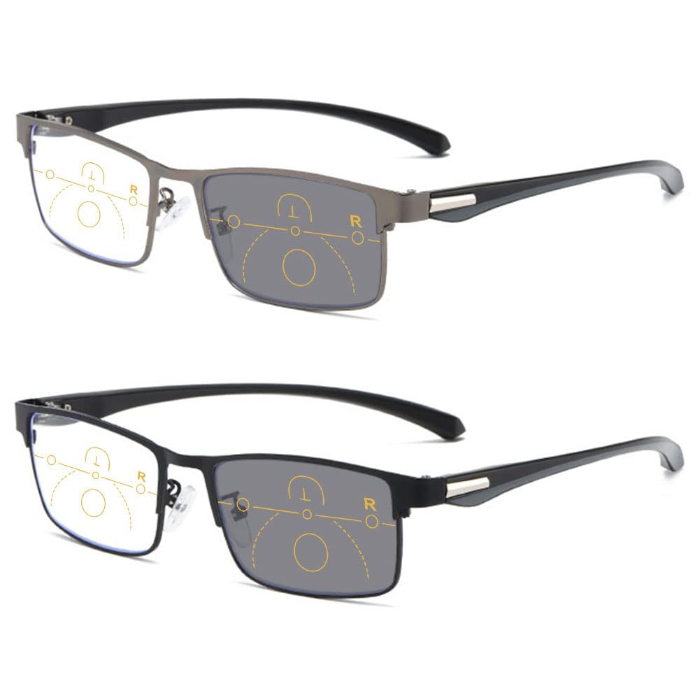 VEVESMUNDO Selbsttönende Lesebrille Sonnenlesebrille Getönt Metall Multifokale Lesehilfe Sehhilfe Blaulichtfilter Gleitsichtbrille mit Sonnenschutz für Damen Herren