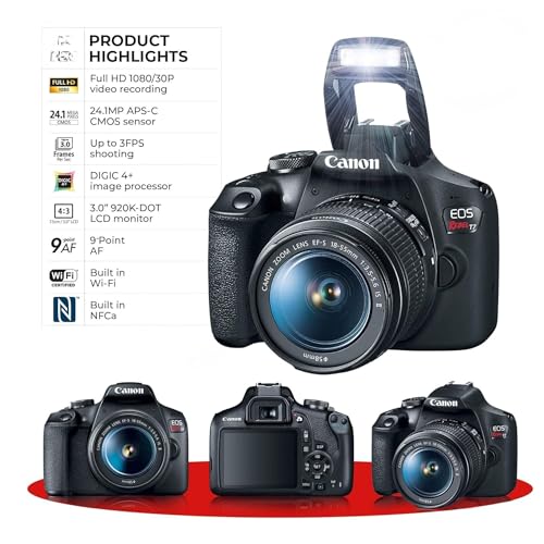 Image of Canon EOS Rebel T7 DSLR Camera with 18-55mm Lens (Black) (Renewed) (Camera w /Advanced Bundle)